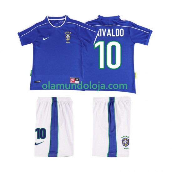 Camisola Brasil RIVALDO 10 Retro Criança Equipamento Segundo 1998 Manga Curta